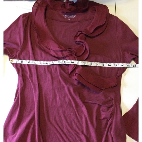 Soft Surroundings Womens Cotton Shapely Surplice Ruffle Blouse Top Pullover L - Picture 6 of 6